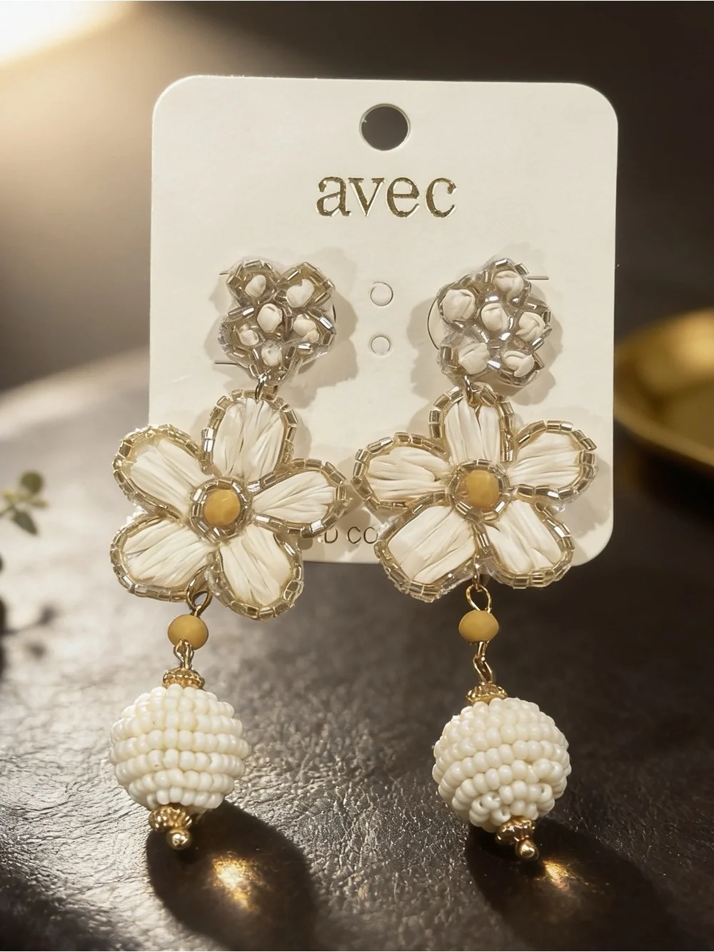 White Floral Bead Drop Earrings